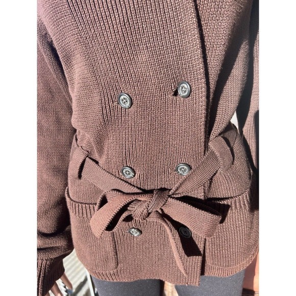 Lauren Jeans Co Ralph Lauren Sweater Shirt Top Brown Button Up Tie Waist Large - Picture 5 of 13